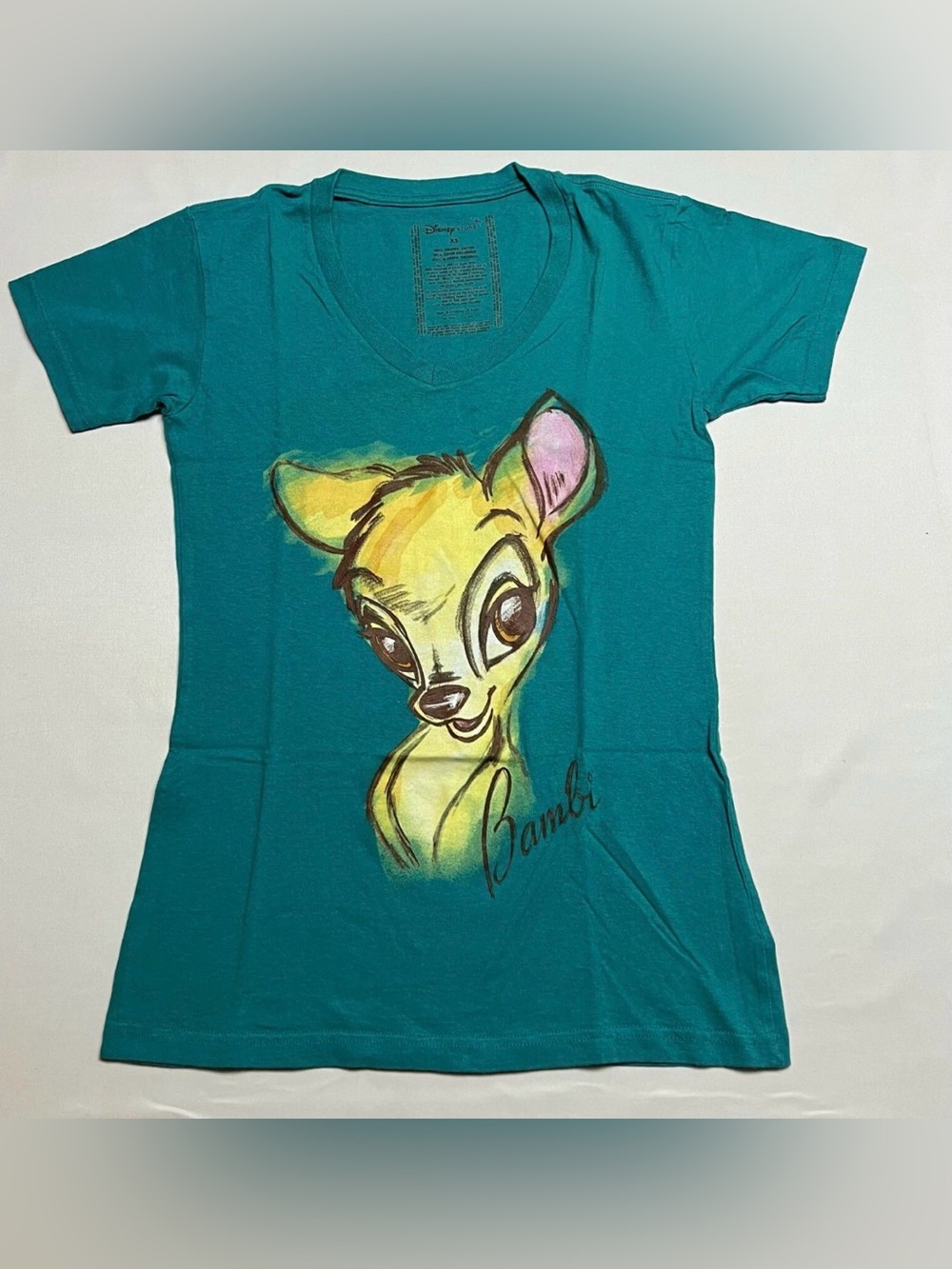 Disney Store Bambi Sketch Print V-Neck Organic Cotton Tee in Green Size: XS